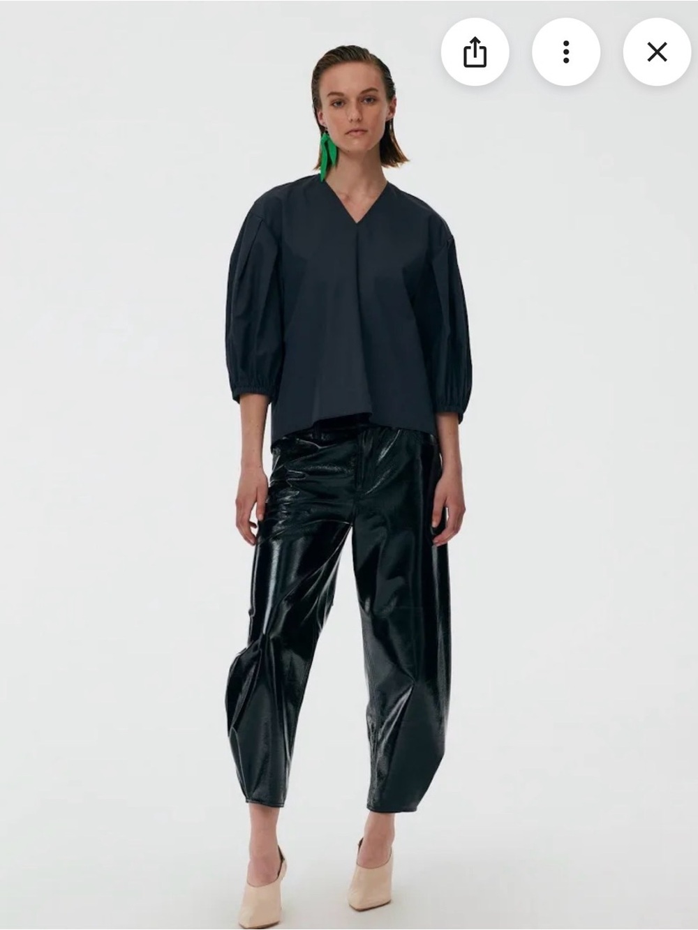 Tibi Black Faux Patent leather Sculpted Brancusi Pant Size 25